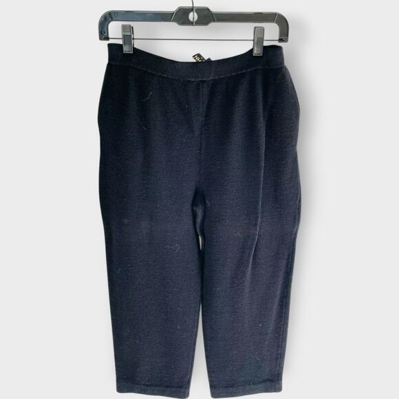 St. John Santana Knit Pants Pleated Black Cropped Straight Leg Pockets Basic 2 - Picture 3 of 6